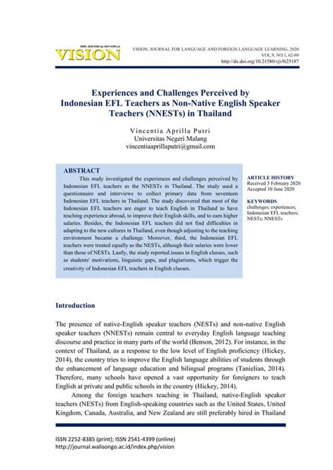 Experiences And Challenges Perceived By Indonesian Efl Teachers As Non