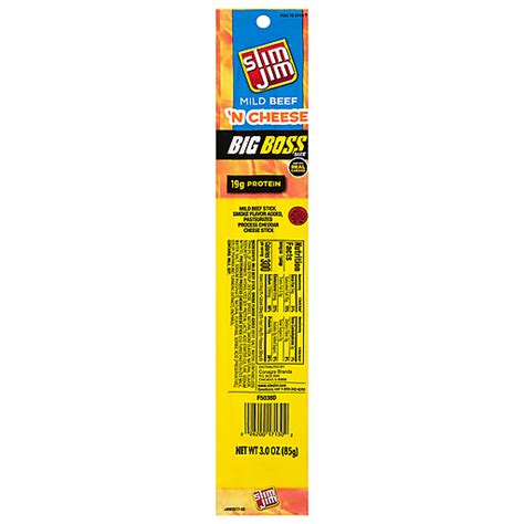 Slim Jim Big Boss Size Mild Beef N Cheese Meat Stick 30 Oz Pantry