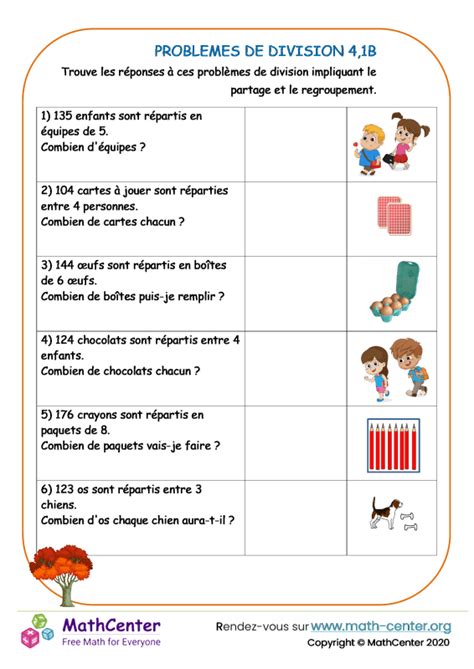 Cm Fiches De Travail Probl Mes De Division Math Center