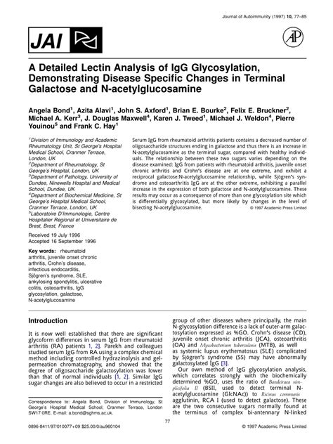 (PDF) A Detailed Lectin Analysis of IgG Glycosylation, Demonstrating ...