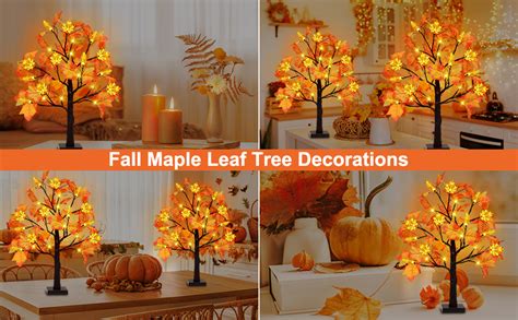 2packs 24 Inch Prelit Lighted Maple Tree Thanksgiving