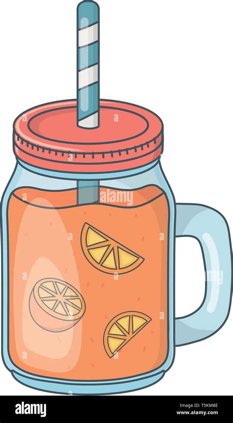 Delicious Tasty Refresh Fruit Orange Juice Mason Jar Cartoon Vector