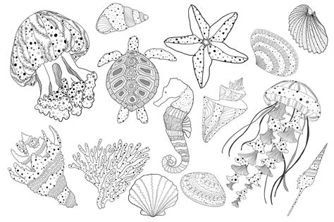 Sea Life Doodling Collection Sea Life Line Art Design Doodling