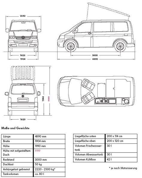 T5 California Dimensions Vw T Vw Bus Wartburg