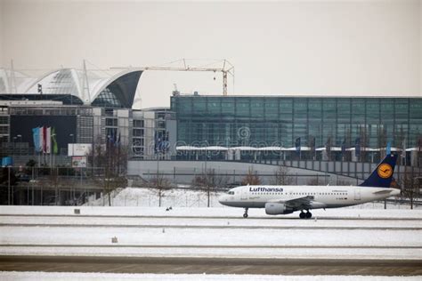 Lufthansa Plane Getting Ready To Take Off Munich Airport Germany