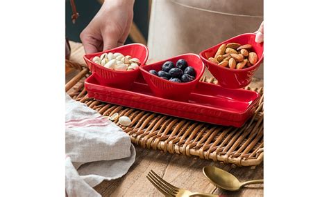 Bruntmor Piece Set Tray With Three Compartment Serving Curvy Bowls