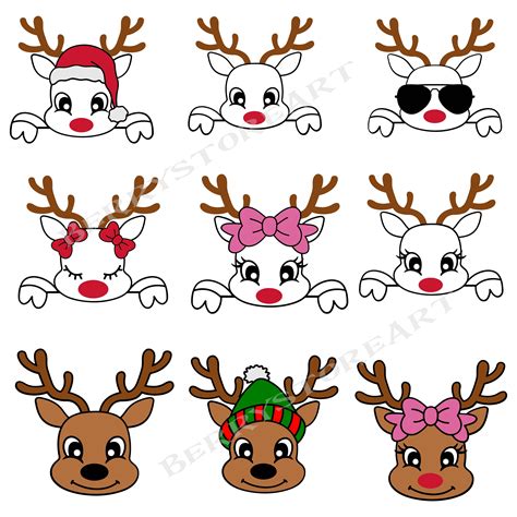 Christmas Reindeer Faces SVG Bundle Reindeer Frame Svg Merry Christmas