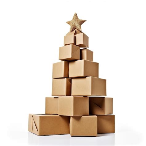 Premium Photo Christmas Tree Made Of Cardboard Boxes With Star