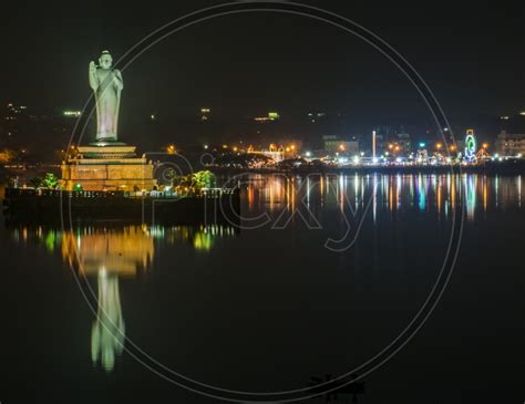 Image Of Night View Of Buddha Statue In Tank Bund Hussain Sagar Lake