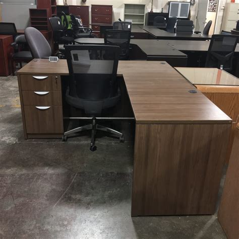 Modern Walnut L Desk with One Full Set of Drawers $939