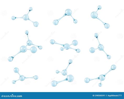 Set Of Glass Molecule Model 3d Abstract Molecular Structures Isolated On White Background Stock