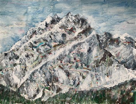 Swiss ski-map Mountain Mixed-media painting by Suzsi Corio | Artfinder