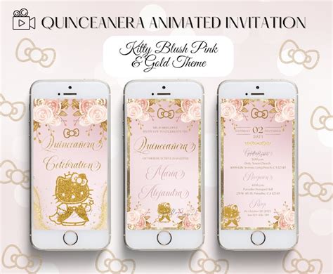 Kitty Quinceanera Digital Invitation Blush Pink And Gold Animated