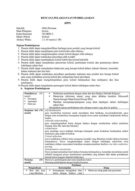 Contoh RPP Dng CRT RENCANA PELAKSANAAN PEMBELAJARAN RPP Sekolah