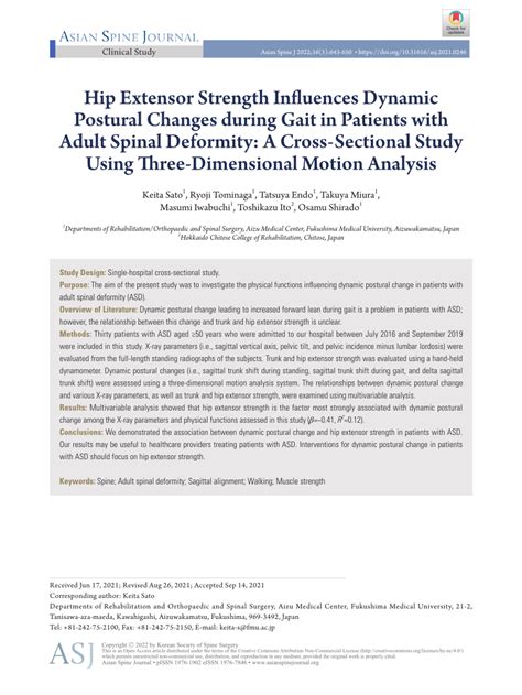 PDF Hip Extensor Strength Influences Dynamic Postural Changes During