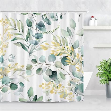 Rideau De Douche Feuilles D Eucalyptus Verte Plante Rideau De Douche