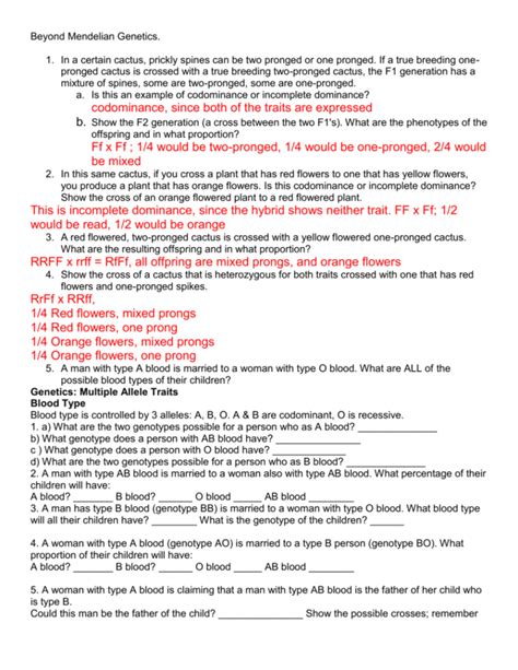 Mendelian Genetics Answer Sheet