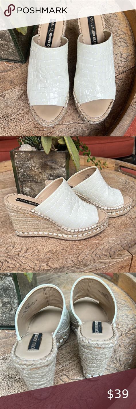 Karl Lagerfeld Paris Espadrille Wedge Sandal 6 5 White Croc