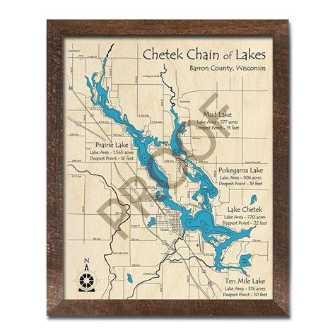 Chetek Chain Of Lakes Wi 3d Wood Carved Map Custom Nautical Etsy