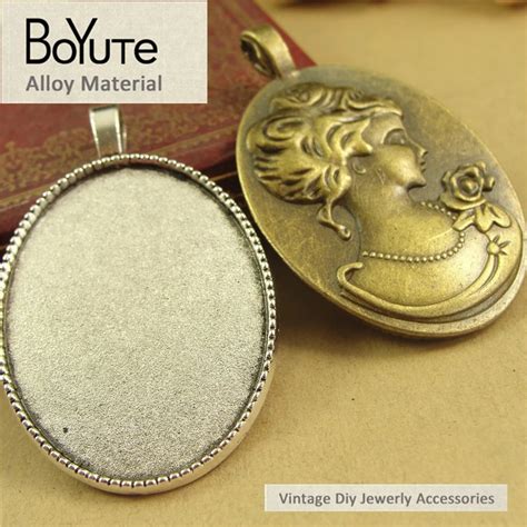 Boyute 10 Pieces Lot 40 30mm Cabochon Base Antique Bronze Silver