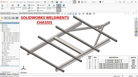 Solidworks Weldments Tutorial Chassis With Drawing Youtube