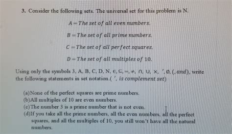 Solved 3 Consider The Following Sets The Universal Set For