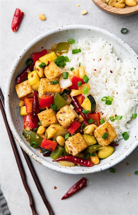 Healthy Vegan Kung Pao Tofu Recipe With Crunchy Veggies In A Succulent