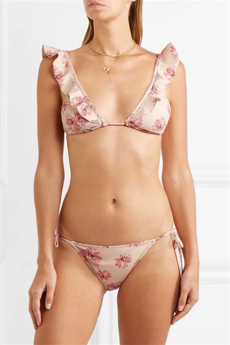 Eberjey Flying Lotus Ruffled Floral Print Triangle Bikini Pastel Pink