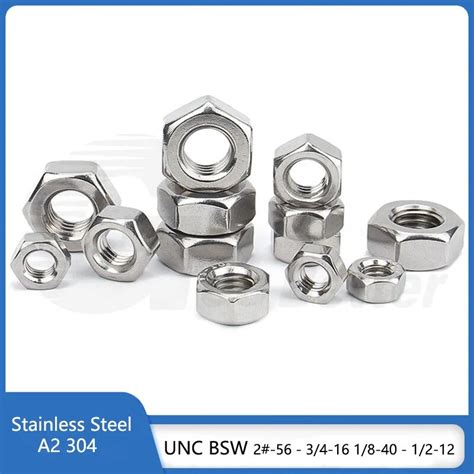 Hexagon Nuts Stainless Steel A2 304 UNC BSW Hex Nut Coarse Pitch 2 56 4