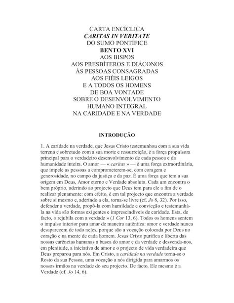 PDF CARTA ENCÍCLICA CARITAS IN VERITATE BENTO XVI DOKUMEN TIPS