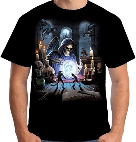 Men S Summer Fashion T Shirt Grim Reaper Spell Fantasy Wizard Skull