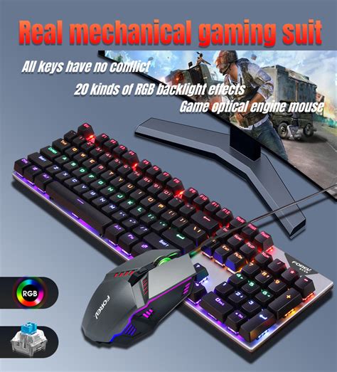 Gaming Keyboard Mice Blue Switch Mechanical Keyboard Mouse Combo 104