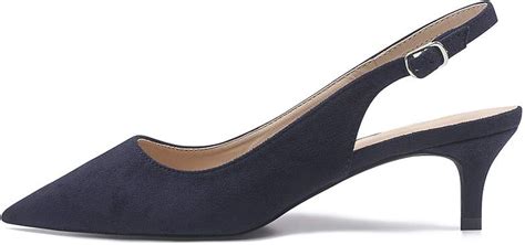 Amazon Genshuo Women S Classic Pointed Toe Low Kitten Heels Navy