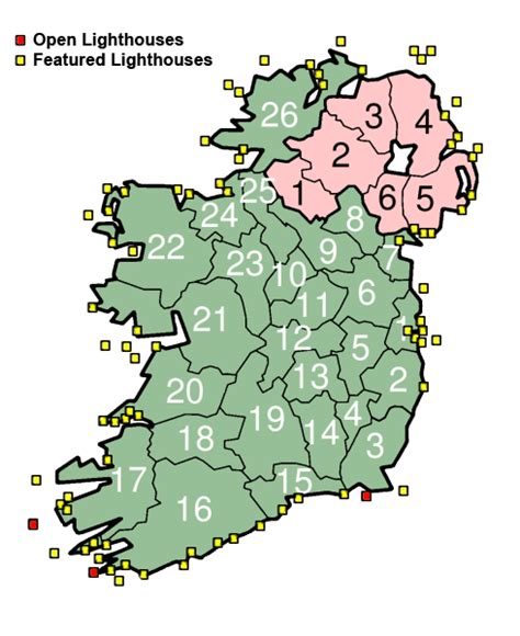 Lighthouse Map of Ireland | Ireland map, Ireland, Counties of ireland