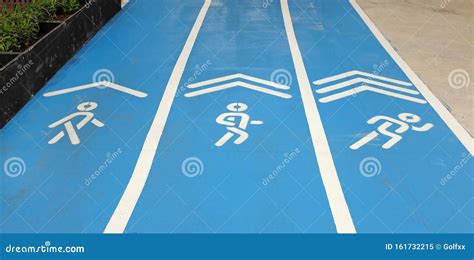 Blue Sport Running Track With Sign Walk Jogging Or Run Stock Image