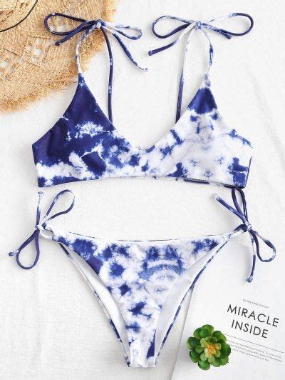 Tie Shoulder Tie Dye Bikini Set Deep Blue Deep Blue L Bikinis