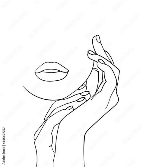 Vetor De Minimal Line Art Woman With Hand On Face Black Lines Drawing