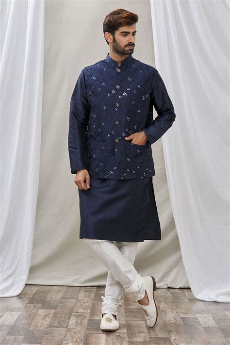 Buy RNG Safawala Blue Embroidered Bundi And Kurta Set Online Aza Fashions