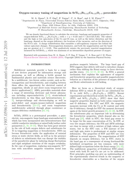 Pdf Oxygen Vacancy Tuning Of Magnetism In Srti075fe0125co0125o3−δ