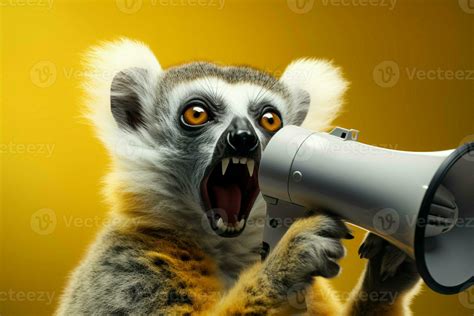 Amusing Lemur Wields Yellow Speaker Screaming In Creative Marketing Spotlight Ai Generated