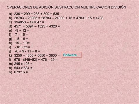 Algoritmos Adición Sustraccion Multiplicación División