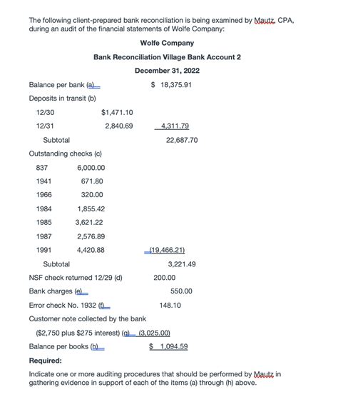 Solved The Following Client Prepared Bank Reconciliation Is