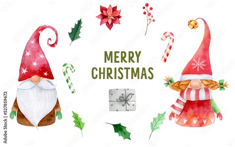 Watercolor Christmas Gnomes Clipart Nordic Style Decor Graphics