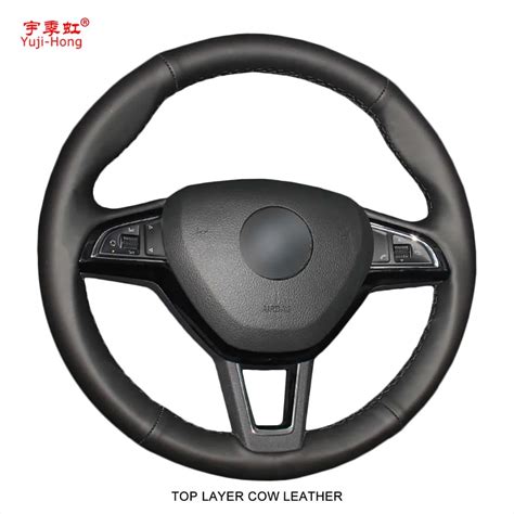 Yuji Hong Genuine Leather Car Steering Wheel Covers Case For Skoda