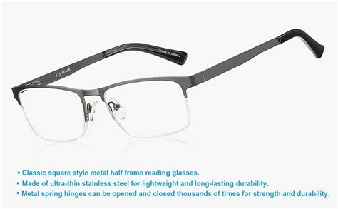 Eyecedar Pack Reading Glasses For Men Metal Gunmetal Half Frame