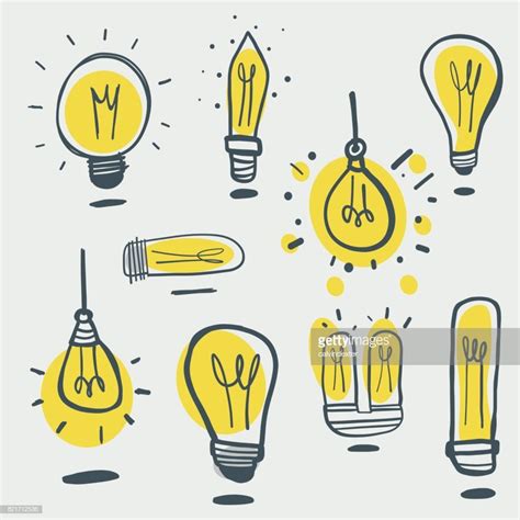 Vector Illustration Of A Set Of Hand Drawn Light Bulbs In A Cartoon