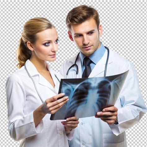 Premium Psd Two Attractive Doctor Looking At A Xray Result