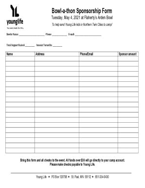 Fillable Online Bowl A Thon Sponsorship Form Fax Email Print Pdffiller