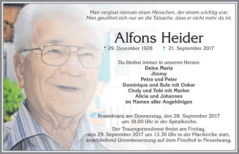 Traueranzeigen von Alfons Heider Allgäuer Zeitung