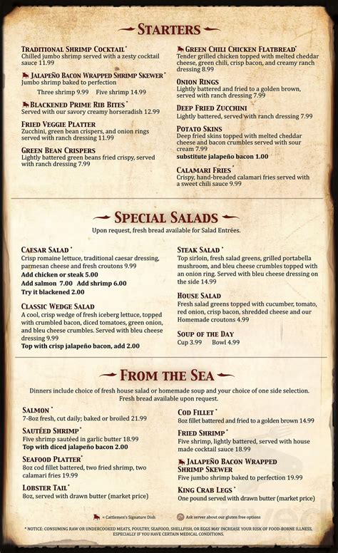 Menu Show Low Az S Cattlemen S Steakhouse Lounge Sirved